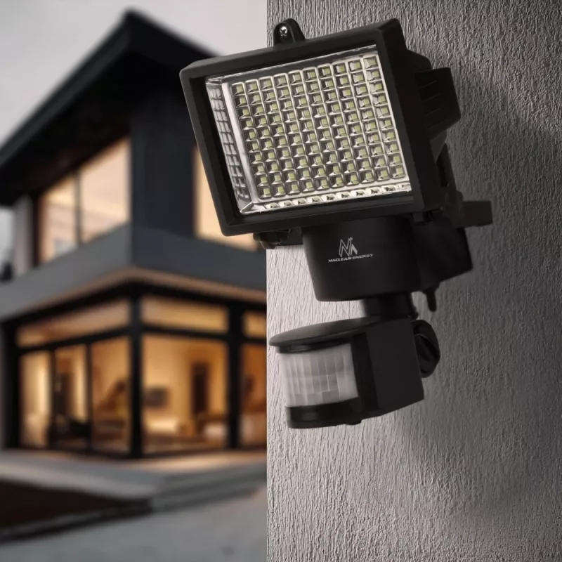 Maclean MCE442 saulės energija maitinamas LED prožektorius su judesio jutikliu, sieninis šviestuvas, prieblandos jutiklis, IP44, 6W, 6000K