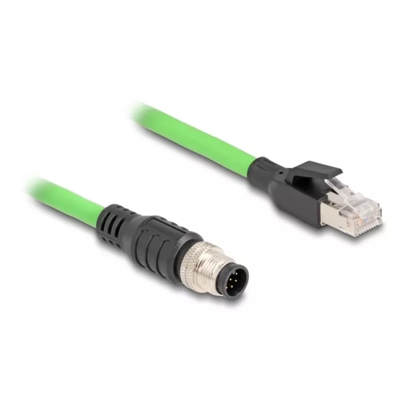 Tinklo kabelis DeLOCK M12 kabelis A koduotas 8 kontaktų kištukas į RJ45 kištukas PUR (TPU) 1 m