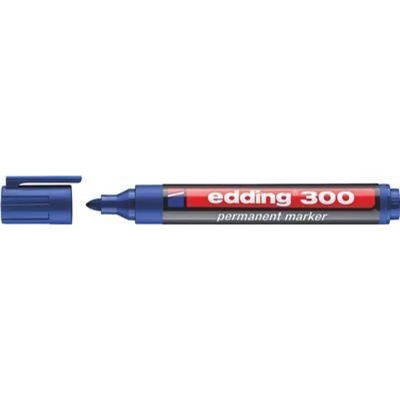 Permanentus žymeklis Edding 300 — mėlynas rašalas, 1,5 mm antgalis, pakuotėje 10 vnt.