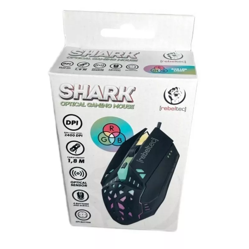 Laidinis žaidimų pelė Rebeltec SHARK — ergonomiškas dizainas, optinis jutiklis