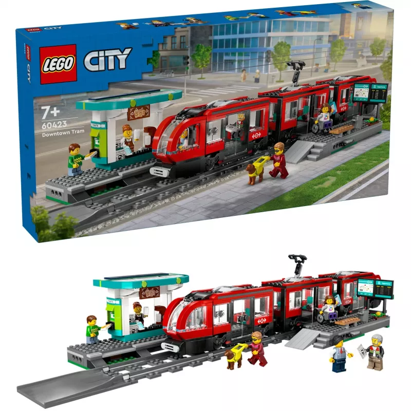 LEGO City miesto tramvajaus ir stoties vaidmenų žaidimo statybų rinkinys vaikams su žaisliniu tramvajumi, dovana berniukams ir mergaitėms nuo 7 metų, kurie mėgsta transporto priemones