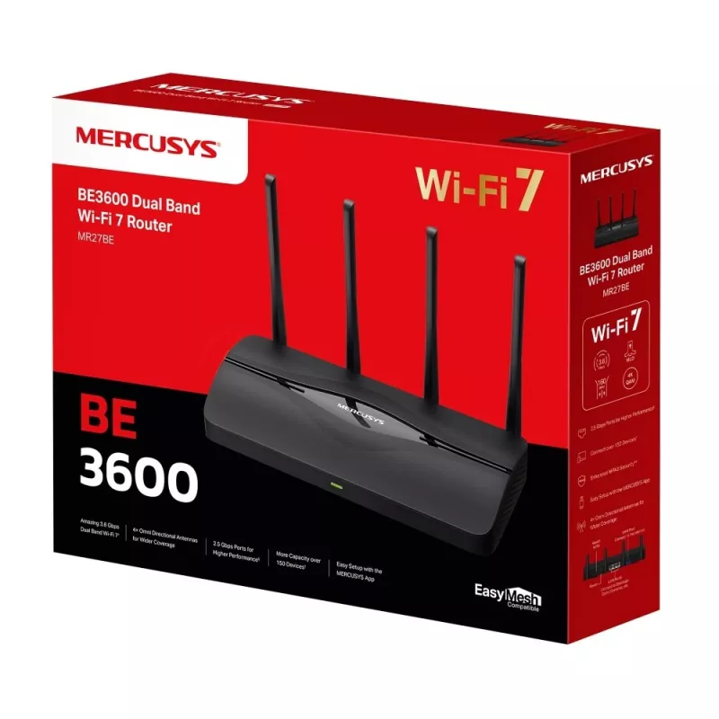 Mercusys BE3600 dviejų juostų „Wi-Fi 7“ maršrutizatorius