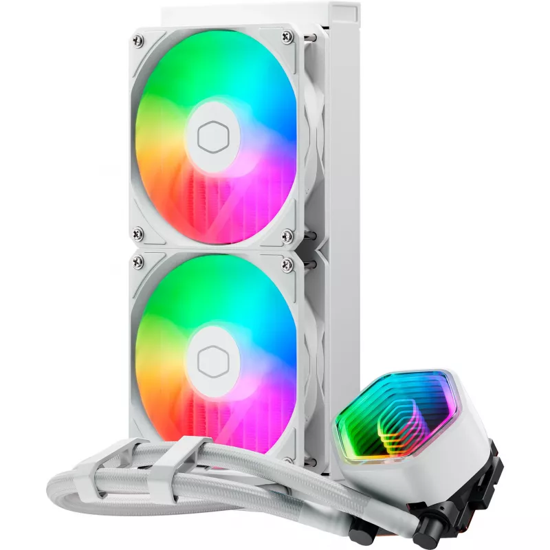 Skysčio CPU aušintuvas Cooler Master MasterLiquid 240 Core II Balta — 240 mm, 2x 120 mm ventiliatoriai (650–1750 RPM), įvorinis guolis