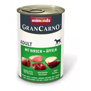 Šlapias šunų ėdalas Animonda GranCarno Adult — kiauliena su elniena ir obuoliais, 400 g, be grūdų, 10,5 % baltymų