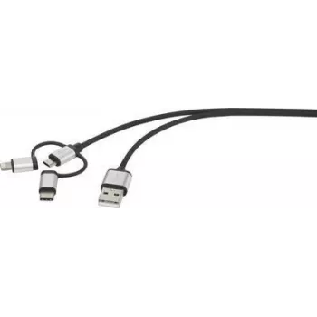 Renkforce USB laidas USB 2.0 USB-A kištukas, USB-C™ kištukas, USB-Micro-B kištukas, Apple Lightning kištukas 1,00 m tamsiai pilkas aptrauktas apvalkalu (RF-3335108)