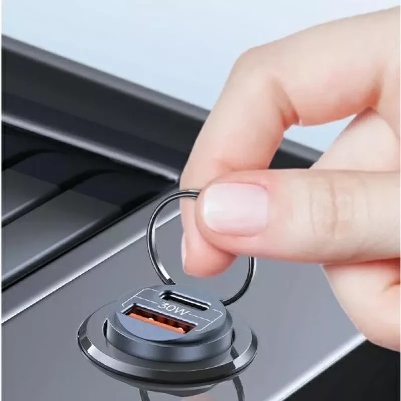 Automobilinis kroviklis usams C38 30W — 1x USB-A + 1x USB-C greitas įkrovimas
