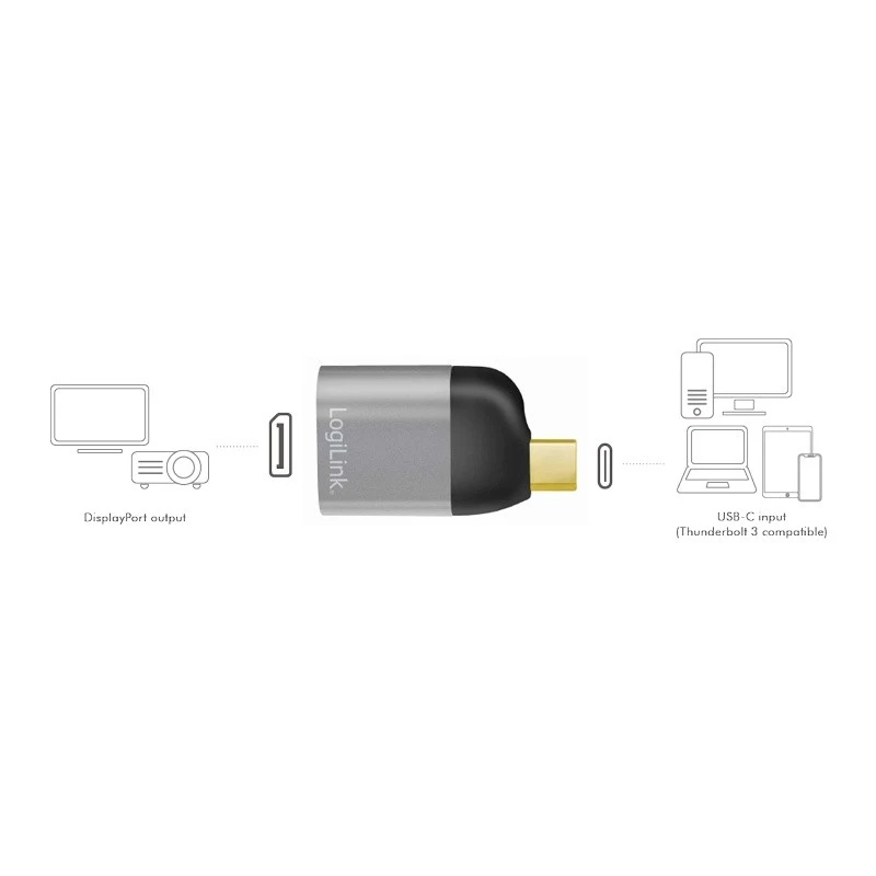 LogiLink CUA0204 USB-C į DisplayPort laido jungties adapteris juodas pilkas