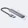 USB šakotuvas Unitek H1208A — 4 prievadai (1 × USB 3.2 Gen 1 Type-A, 3 × USB 2.0), aliuminio korpusas, pilka, 0,20 m laidas
