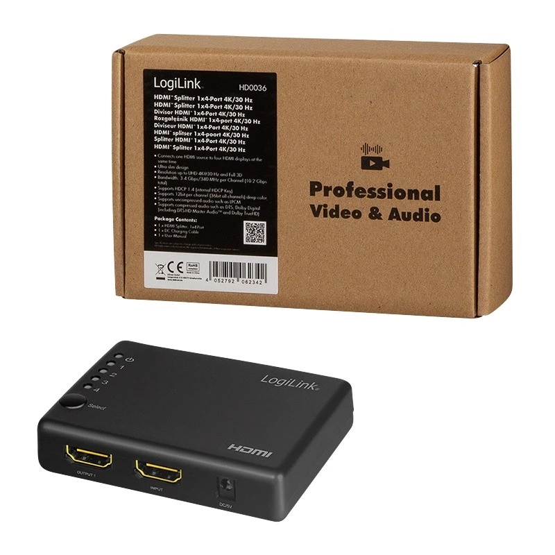HDMI skirstytuvas 1x4 prievadų, 4K/30Hz
