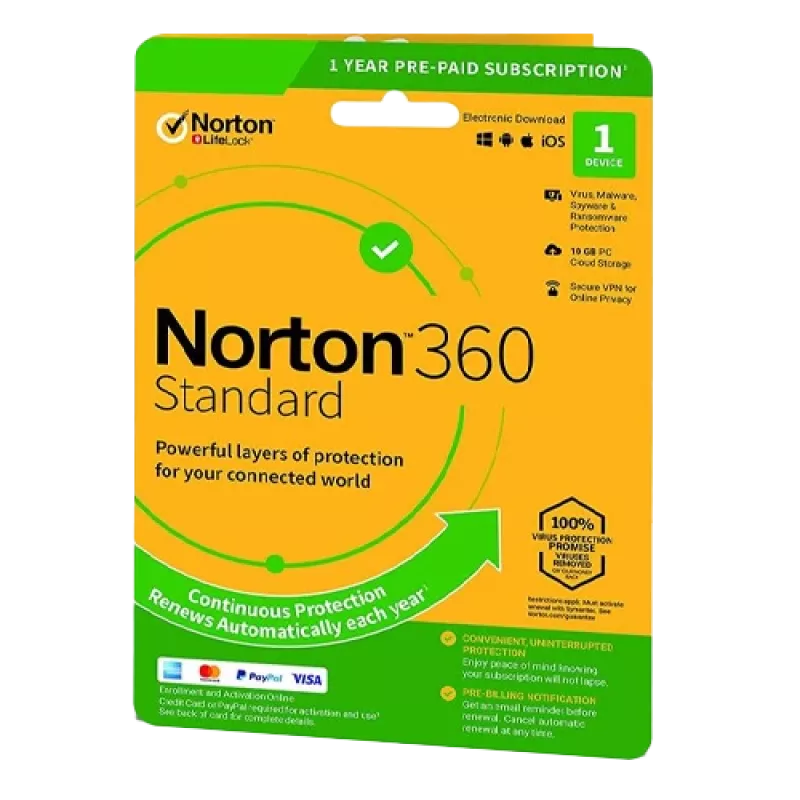 Norton 360 Standard | 1 įrenginys | 1 metai | 10 GB debesies saugykla | ES | NE PRENUMERUOTA |