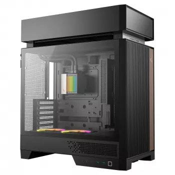 Stacionaraus kompiuterio korpusas DeepCool CL6600 Juoda — palaiko ATX/PS2/SFX/SFX-L maitinimo blokus, 140 mm priekinius ventiliatorius, 120/140 mm viršutinius/galinius, 2,5/3,5 colio diskus
