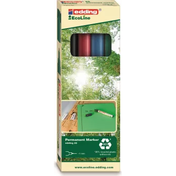 EDDING EcoLine 25 – juoda – mėlyna – žalia – raudona – apvalus antgalis – įvairiaspalvis – plastikas – 1 mm – kelių spalvų rinkinys