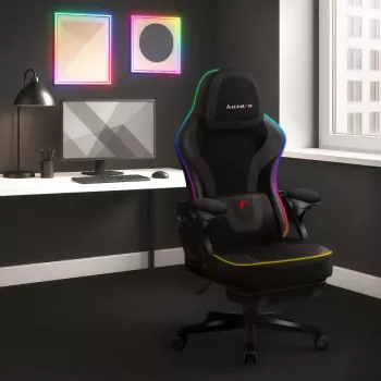 Žaidimų kėdė huzaro HZ-FORCE 4.6 RGB Juoda Mesh — ergonomiška, reguliuojamo aukščio, RGB apšvietimas, medžiaginis sėdynės paviršius, maks. 130 kg