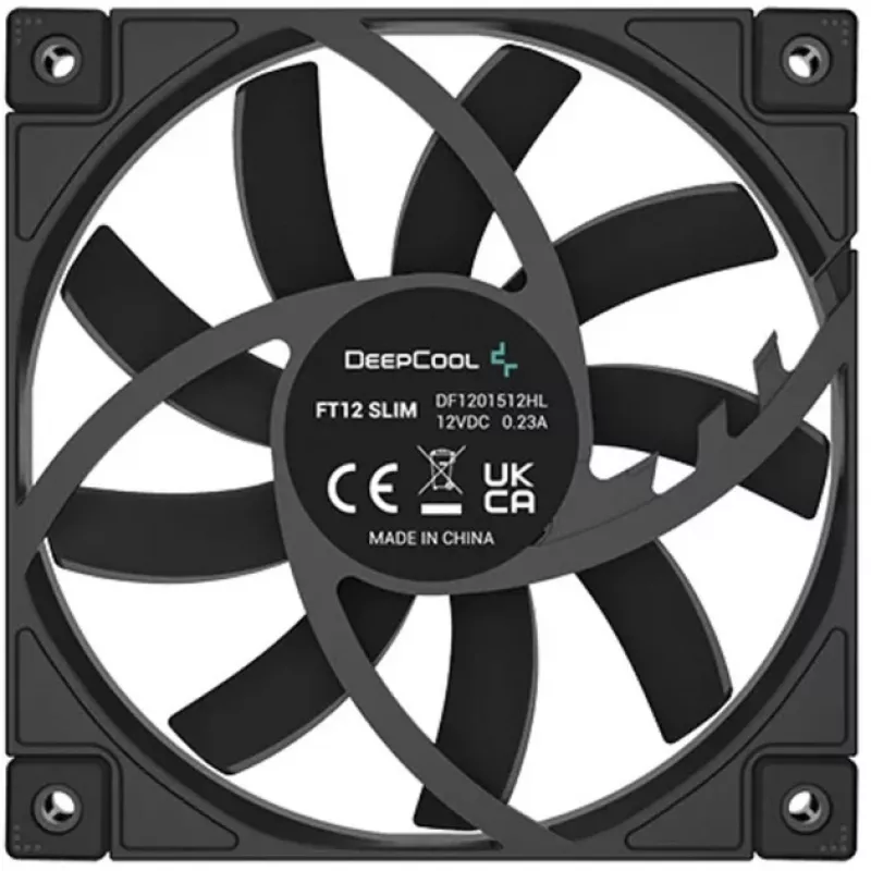 120 mm PWM plonas korpuso ventiliatorius DeepCool FT12 plonas — juodas, žemo profilio konstrukcija, PWM valdymas