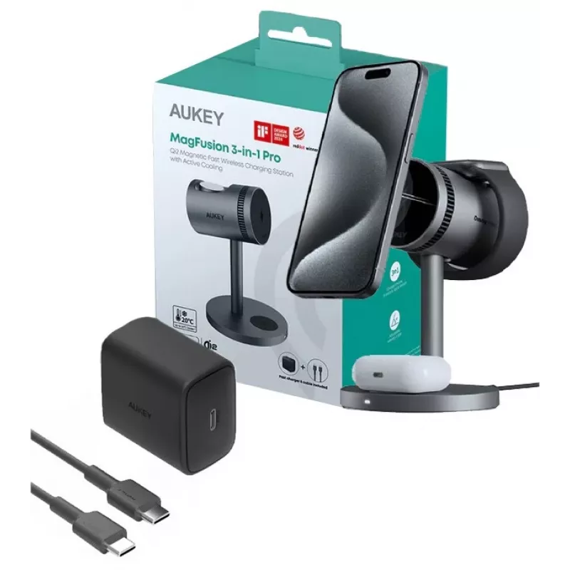 Belaidis 3in1 įkroviklis su aušinimu LC-MC311A 15W Qi2 MagSafe + 30W PD maitinimo adapteris