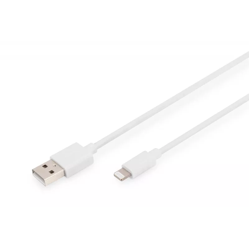 DIGITUS - Lightning kabelis - Lightning (M) į USB (M) - 1,0 m - Dviguba izoliacija - Baltas - Lietas - skirta Apple iPad/iPhone/iPod (Lightning) (DB-600106-010-W)