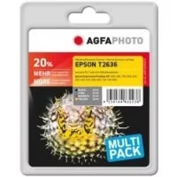 Rašalo kasetės rinkinys AgfaPhoto APET263SETD — Juoda 14 ml, Žydra/Purpurinė/Geltona 12 ml, išeiga 2600 puslapių (spalvota)