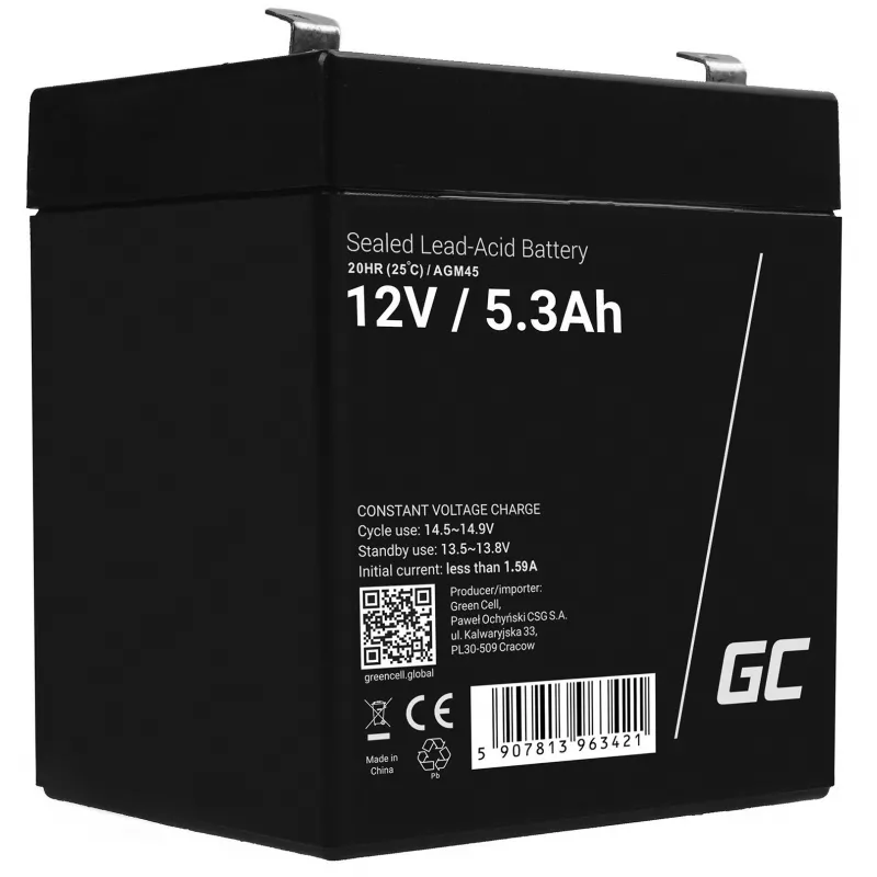 Green Cell AGM45 UPS baterija, sandari švino rūgšties (VRLA) 12 V 5,3 Ah