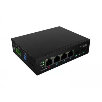 Nevaldomas pramoninis PoE komutatorius LANBERG ILGE-4P-2S-90 — 1xBT, 3xAT, 2xSFP, montavimas ant DIN bėgelio, Gigabit