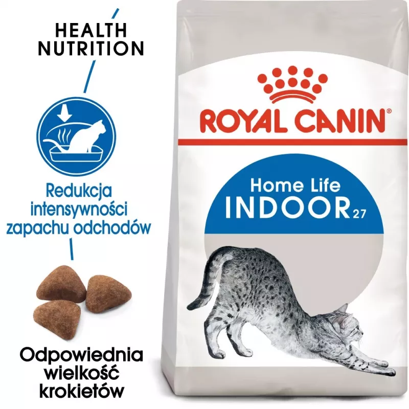 Sausas kačių maistas Royal Canin Home Life Indoor 27 Suaugusioms katėms 2 kg — paukštienos skonio, 27% baltymų, 13% riebalų