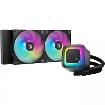 Viskas viename skysčio aušintuvas DeepCool LE240 V2 240 mm, 2x120 mm ventiliatoriai, hidraulinis guolis, AM5 palaikymas, 41 cm vamzdeliai, juodas