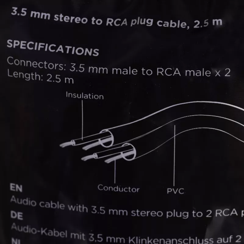 Gembird 2,5 m, 3,5 mm / 2x RCA, M/M garso laidas juodos, raudonos, baltos spalvos