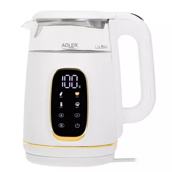 Elektrinis virdulys Adler AD 1305WG — 1,7 l, 2200 W, stiklas/plastikas, baltas/auksinis/permatomas