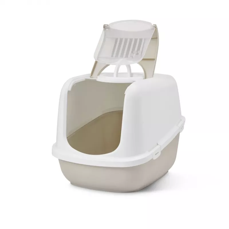Uždara kačių kraiko dėžė Savic Nestor Jumbo, plastikinė, 66,5×48,5×46,5 cm, kavos/baltos spalvos