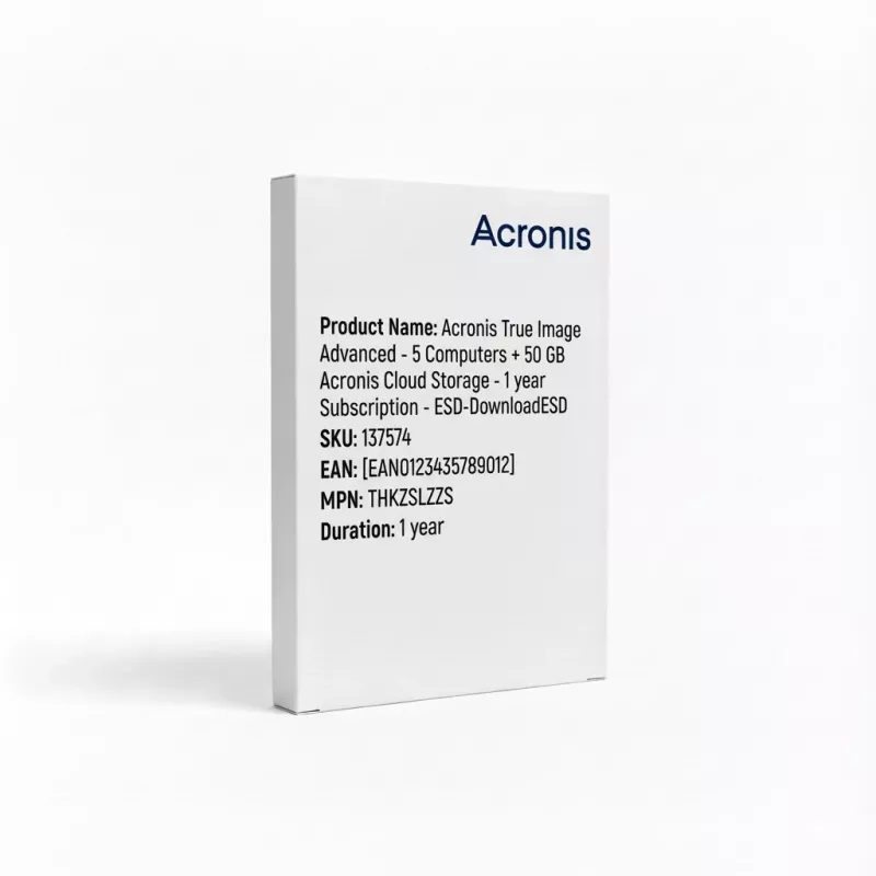 Acronis True Image Advanced - 5 kompiuteriams + 50 GB Acronis Cloud Storage - 1 metų prenumerata - ESD-DownloadESD