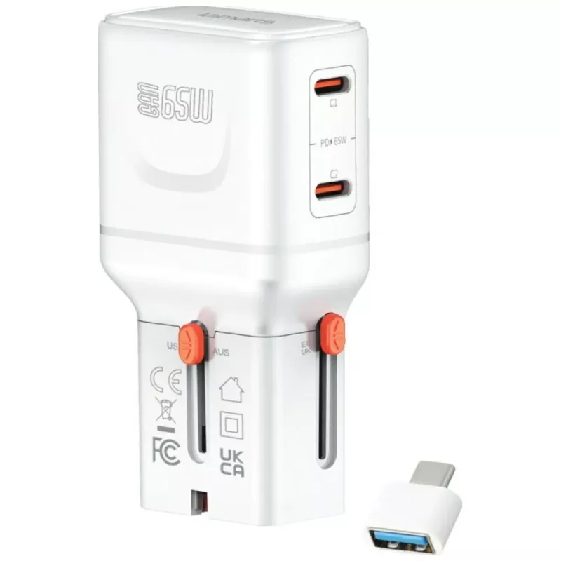 Kelioninis įkroviklis World 65W USB-C + USB-A baltas