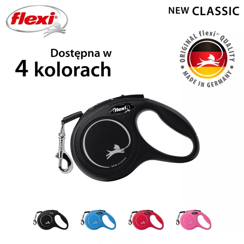 Ištraukiamas pavadėlis Flexi New Classic Cat XS 3 m — laido tipo pavadėlis mažiems augintiniams, juodas, maks. apkrova 8 kg