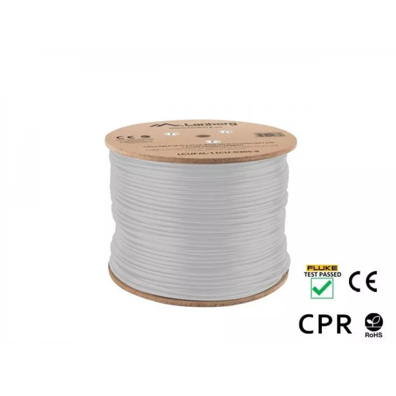 Tinklo kabelis LANBERG LCUF6L-11CU-0305-S U/FTP Cat6a ant ritės, 305 m, 23 AWG, 500 MHz, pilkas