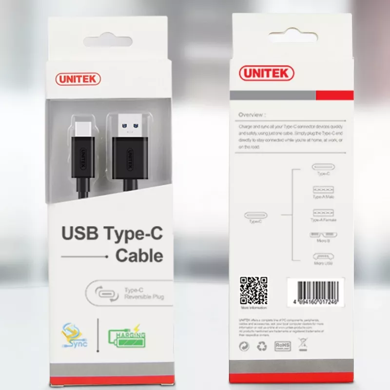 UNITEK Y-C474BK USB kabelis USB 3.2 Gen 1 (3.1 Gen 1) 1 m USB A USB C Juoda