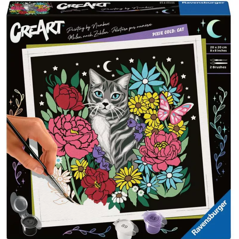Dažymo pagal skaičius rinkinys Ravensburger CreArt Pixie Cold Cat (modelis 25855) – drobės tapybos rinkinys