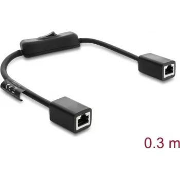 DELOCK RJ45 kabelis Cat.6 F/UTP 0,3 m su įmontuotu jungikliu, mėlynas į mėlyną