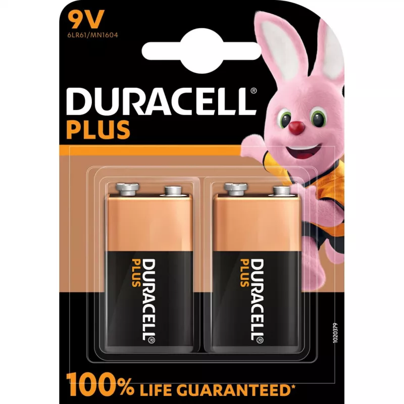 Baterija Duracell Plus 9V (MN1604) — 2 vnt. pakuotė, 0,102 kg bendras svoris