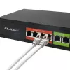 Ethernet PoE Switch QOLTEC 52289 — 4x RJ45 PoE prievadai, 2x RJ45 aukštynkryptis prievadas, 65W galios biudžetas