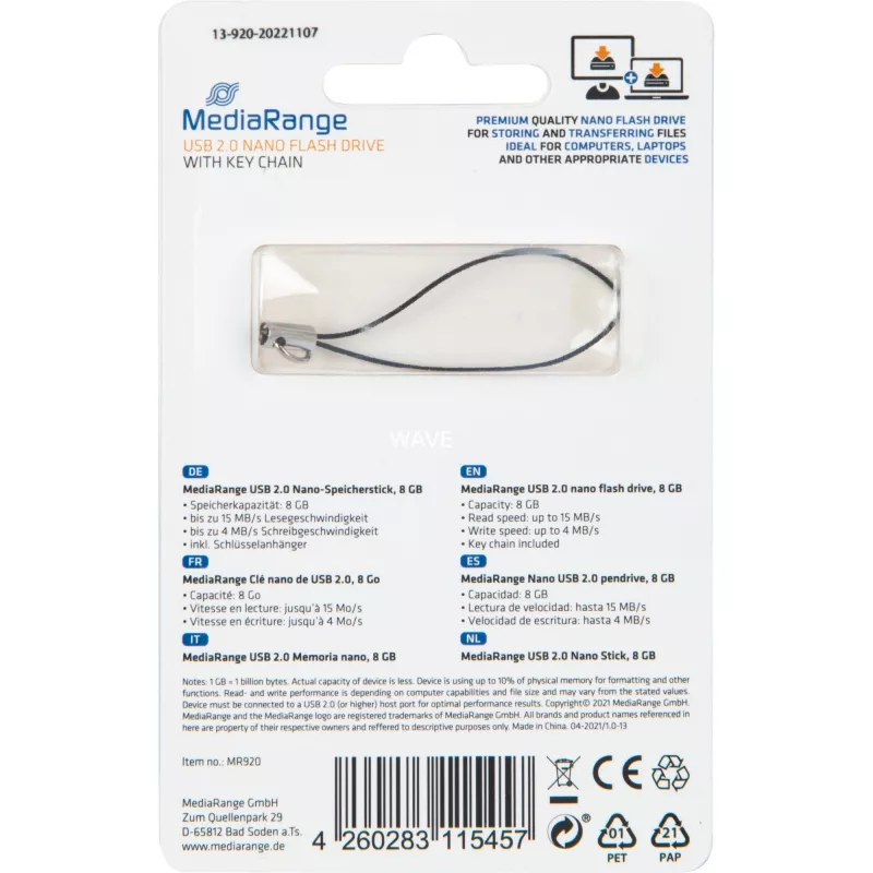 “MediaRange Nano” – USB atmintukas – 8 GB – USB 2.0 – juoda (MR920)
