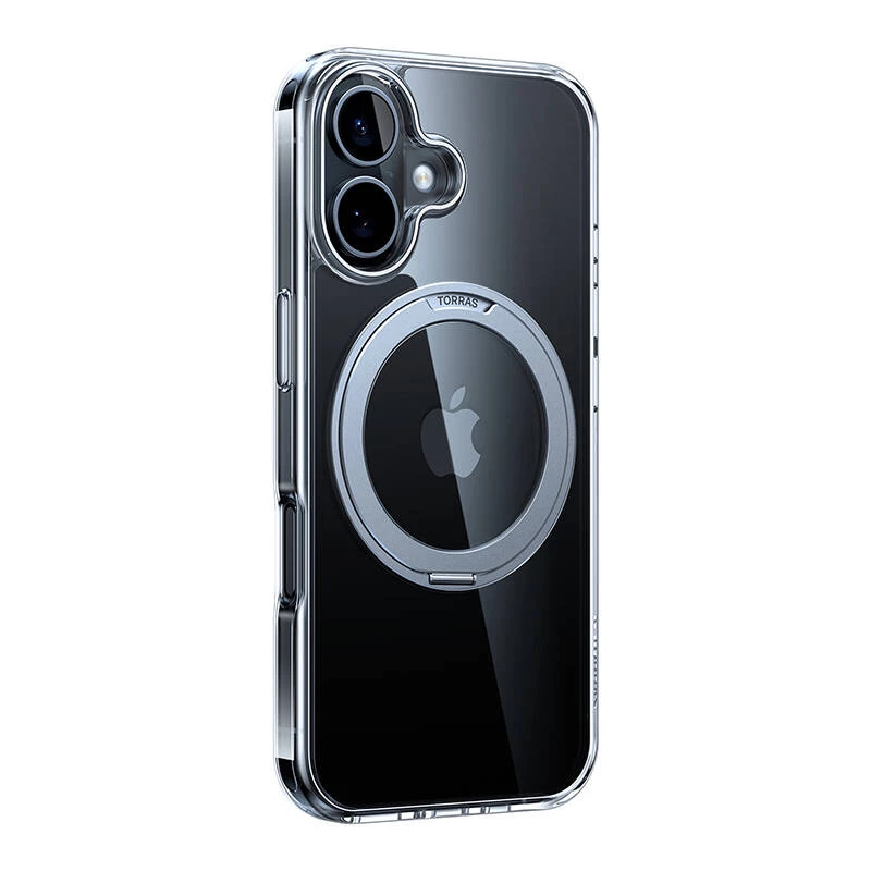 Apsauginis išmaniojo telefono dėklas Torras Ostand Pro, skirtas iPhone 16, skaidrus, plonas, palaiko belaidį įkrovimą