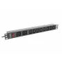 Stovo montavimo maitinimo paskirstymo blokas LANBERG PDU-02I1908I-0200-C20-BK — 1U, 10×C13, 16A, 2 m laidas, 19 colių