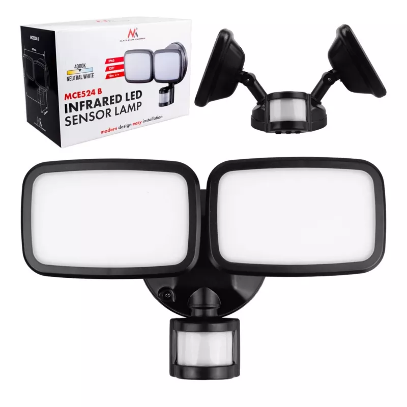 LED sieninis šviestuvas MACLEAN MCE524 su PIR judesio jutikliu, modelis MCE524 B