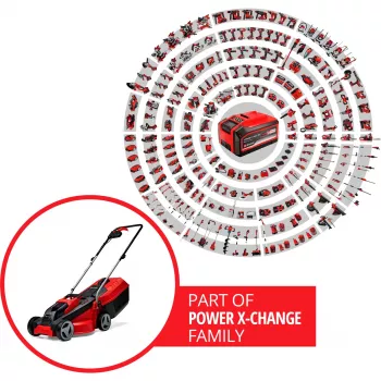 Stumiama vejapjovė EINHELL GE-CM 18/30 Li — 18 V, 3,0 Ah, 30 cm pjovimo plotis, 25 l surinkimo dėžė