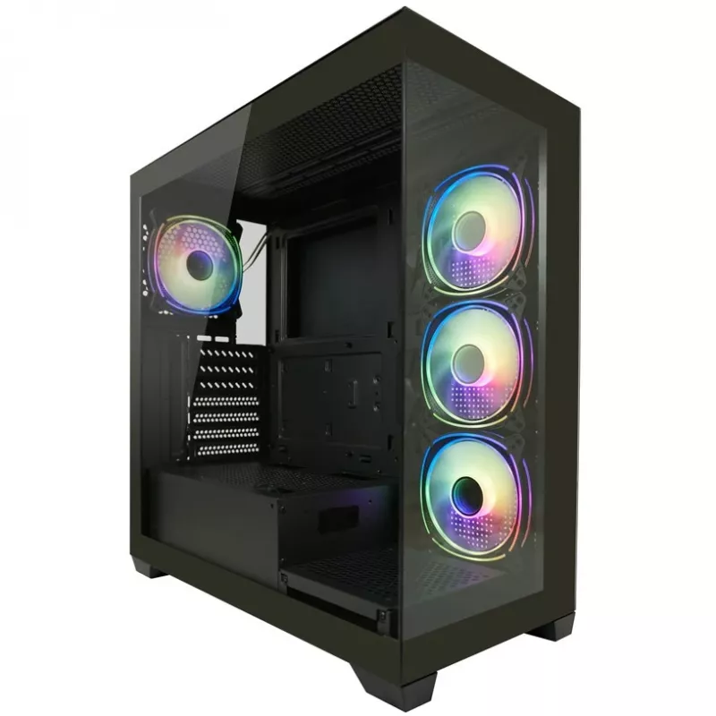 LC-Power Enclosure MidiTower 715B juodas USB3.2/Audio be maitinimo šaltinio SEAMLESS_X (LC-715B-ON)
