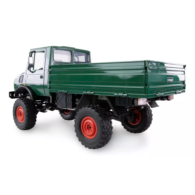 Nuotolinio valdymo automobilis Amewi Mercedes‑Benz Unimog 1:12 masteliu 4WD, žalias