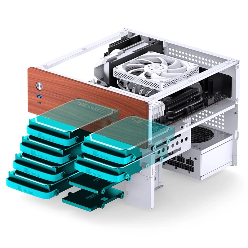 Mikro tornio kompiuterio korpusas Jonsbo N4 WHITE Mini-ITX su grūdintu stiklu