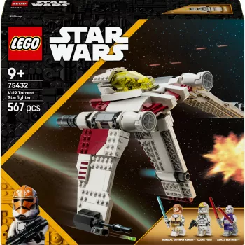 LEGO Star Wars V-19 Torrent Fighter 75432 statybos rinkinys — 567 vnt., 3 minifigūros, demonstravimo ir žaidimo modelis