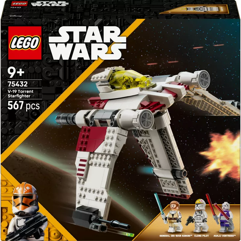 LEGO Star Wars V-19 Torrent Fighter 75432 statybos rinkinys — 567 vnt., 3 minifigūros, demonstravimo ir žaidimo modelis