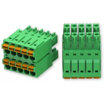 Jungčių blokas Teltonika Networks PR5MEC15, 2×5 + 2×3 kontaktai, žalias, nuėmimo ilgis 1 cm, vardinė įtampa 300 V