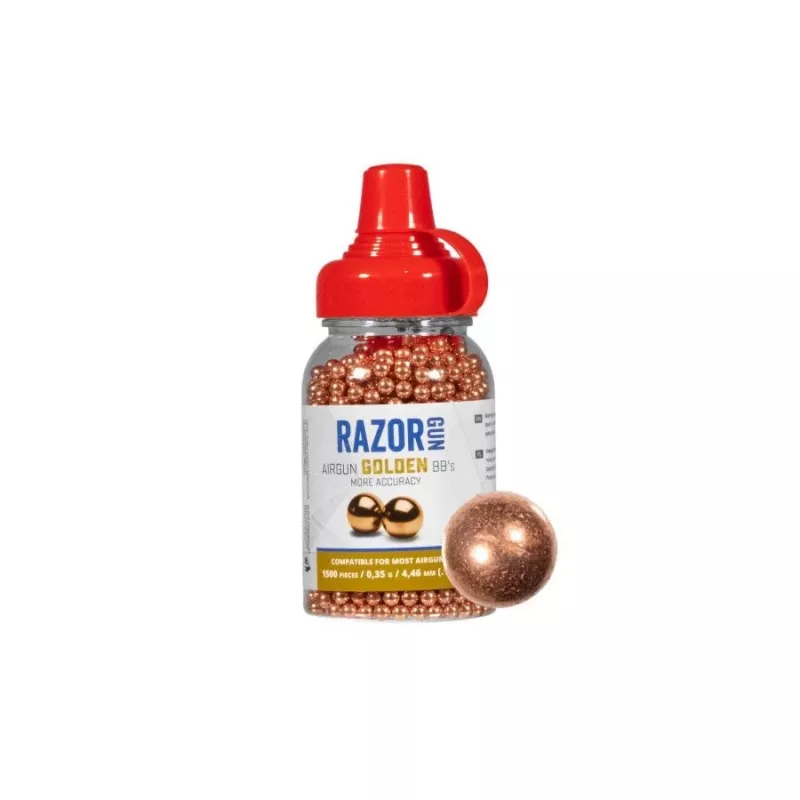 Plieniniai šratai RazorGun 4,46 mm, varinės spalvos apdaila, 1500 vnt., plastikinis dozatorius