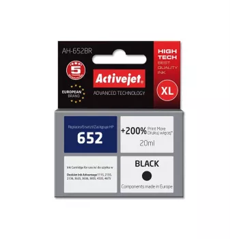Rašalo kasetė ActiveJet AH-652BR suderinama su HP, juodas pigmentinis rašalas, 20 ml, didelės talpos (XL)